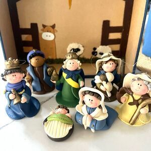 Colorful Nativity Scene clay ornament Set